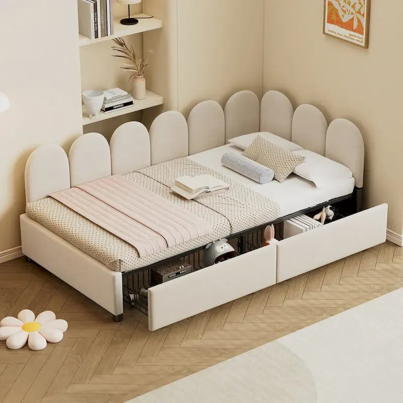Sofá cama tapizado individual con 2 cajones