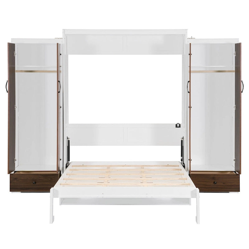 Cama Murphy/Abatible con Armario, Cajones, Luz LED y Escritorio