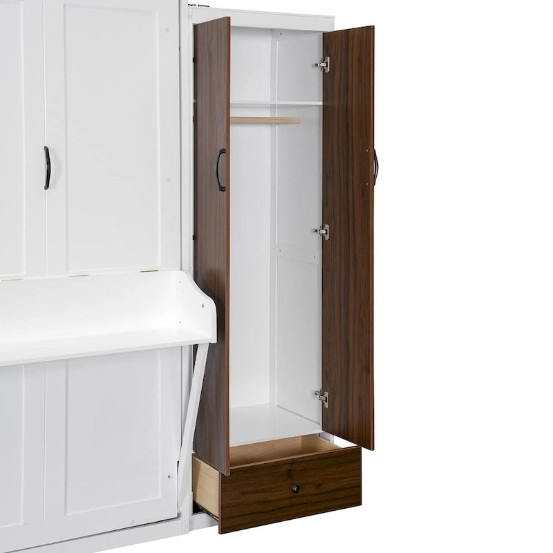 Cama Murphy/Abatible con Armario, Cajones, Luz LED y Escritorio