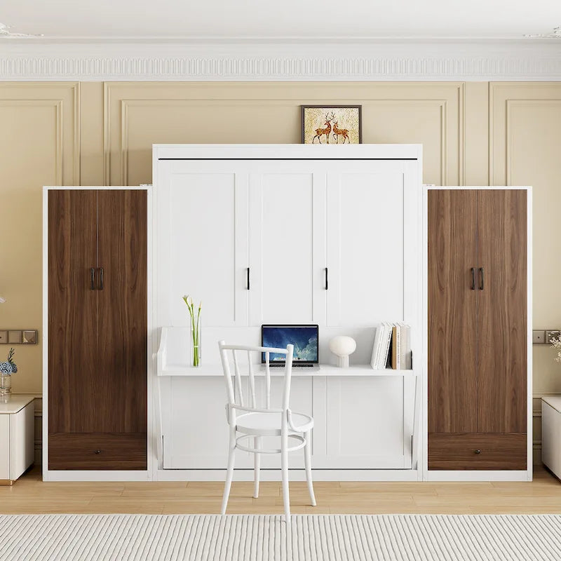 Cama Murphy/Abatible con Armario, Cajones, Luz LED y Escritorio