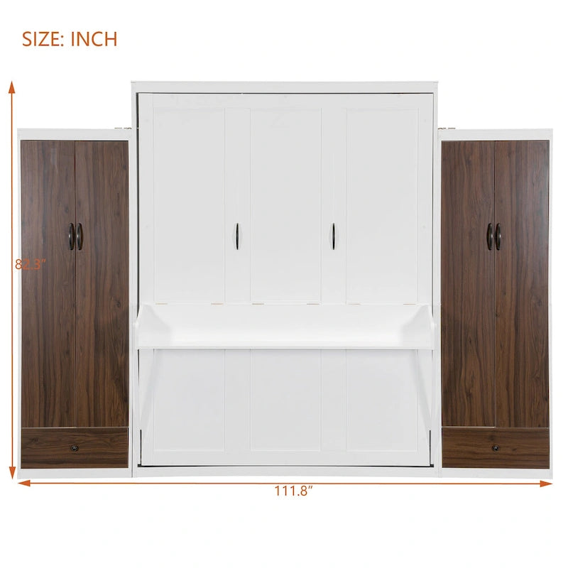 Cama Murphy/Abatible con Armario, Cajones, Luz LED y Escritorio