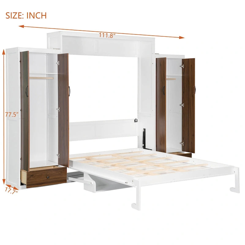 Cama Murphy/Abatible con Armario, Cajones, Luz LED y Escritorio