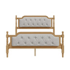 Armazón de Cama de Madera Maciza de Estilo Tradicional con Cabecero Tapizado Capitaneado, No Requiere Somier, Tamaño Completo, Nogal Antiguo