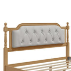 Armazón de Cama de Madera Maciza de Estilo Tradicional con Cabecero Tapizado Capitaneado, No Requiere Somier, Tamaño Completo, Nogal Antiguo