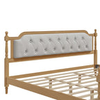 Armazón de Cama de Madera Maciza de Estilo Tradicional con Cabecero Tapizado Capitaneado, No Requiere Somier, Tamaño Completo, Nogal Antiguo