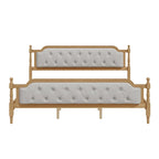 Armazón de Cama de Madera Maciza de Estilo Tradicional con Cabecero Tapizado Capitaneado, No Requiere Somier, Tamaño Completo, Nogal Antiguo
