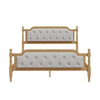 Armazón de Cama de Madera Maciza de Estilo Tradicional con Cabecero Tapizado Capitaneado, No Requiere Somier, Tamaño Completo, Nogal Antiguo