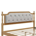 Armazón de Cama de Madera Maciza de Estilo Tradicional con Cabecero Tapizado Capitaneado, No Requiere Somier, Tamaño Completo, Nogal Antiguo