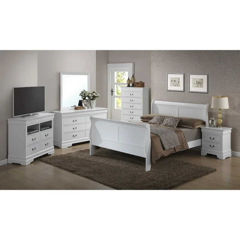 Cama de plataforma completa trineo de madera - 90 - Blanco