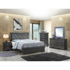 Cama Queen con panel tapizado de joya y luces LED, metálica - 85 - Negra
