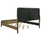 Cama King, tapizado bouclé beige con canales verticales, marrón