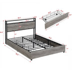 Estructura de Cama de Madera con Almacenamiento, Cabecero con Ala, Estación de Carga y Cajones, No Requiere Somier, Fácil Montaje
