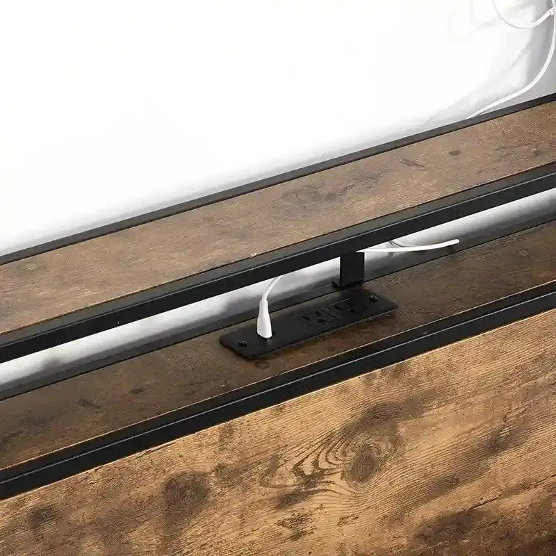 Estructura de Cama de Madera con Almacenamiento, Cabecero con Ala, Estación de Carga y Cajones, No Requiere Somier, Fácil Montaje