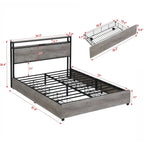 Estructura de Cama de Madera con Almacenamiento, Cabecero con Ala, Estación de Carga y Cajones, No Requiere Somier, Fácil Montaje