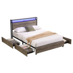 Estructura de Cama de Madera con Almacenamiento, Cabecero con Ala, Estación de Carga y Cajones, No Requiere Somier, Fácil Montaje
