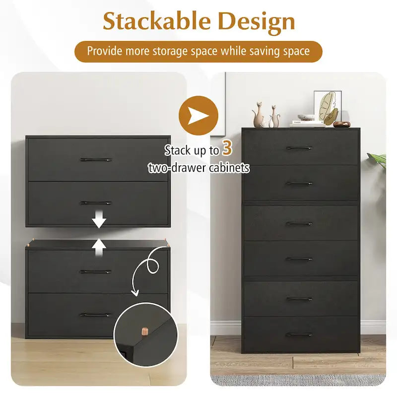 Cómoda apilable de 2 cajones, cubo de almacenamiento de madera multiusos