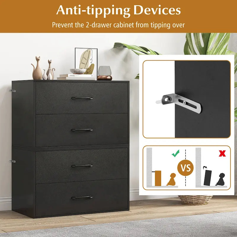 Cómoda apilable de 2 cajones, cubo de almacenamiento de madera multiusos