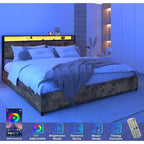 Cama King de Almacenamiento Inteligente con Luces LED y Estación de Carga, 4 Cajones, Más de 60,000 Colores RGB
