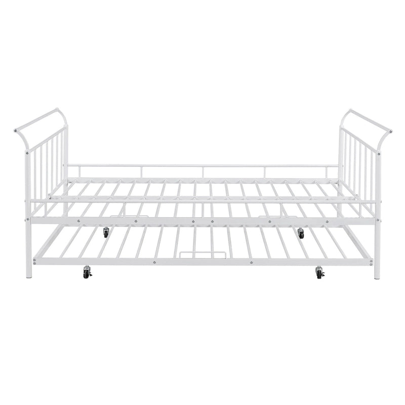Cama de día metálica con diseño de mango curvo y cama nido individual para dormitorio