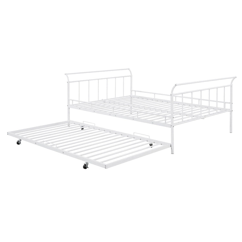 Cama de día metálica con diseño de mango curvo y cama nido individual para dormitorio