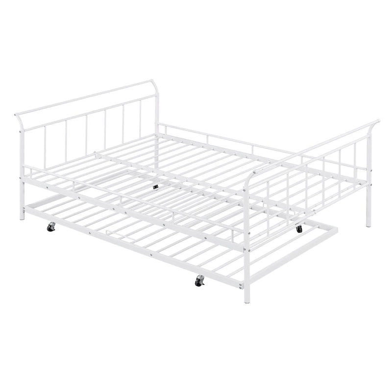 Cama de día metálica con diseño de mango curvo y cama nido individual para dormitorio