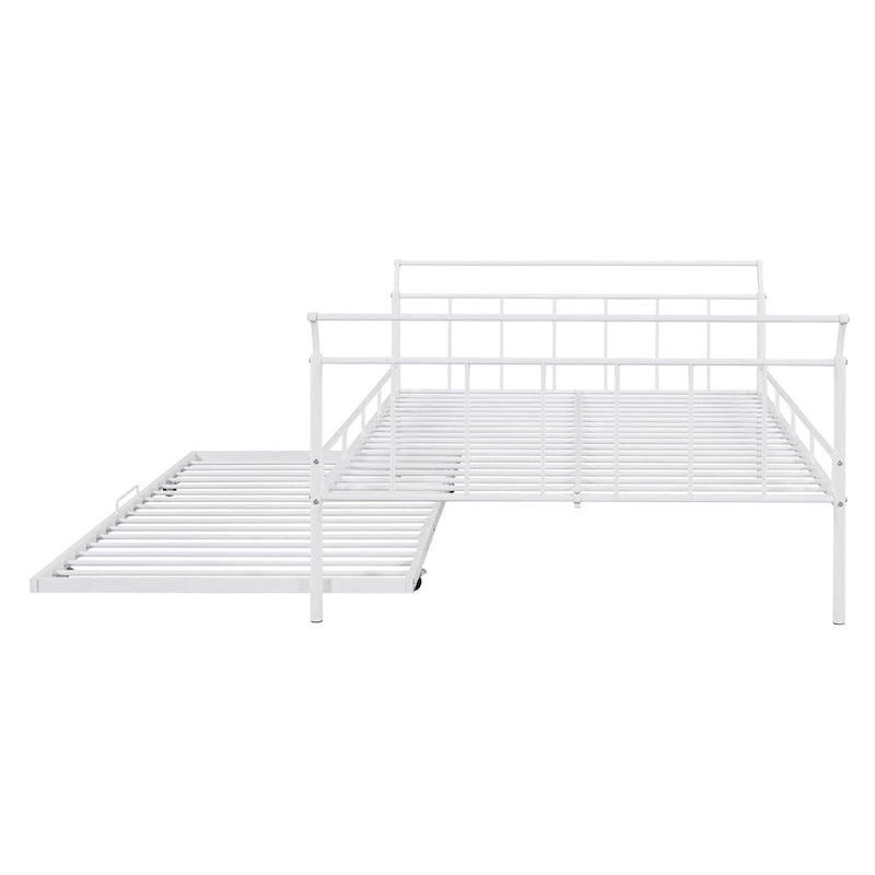 Cama de día metálica con diseño de mango curvo y cama nido individual para dormitorio