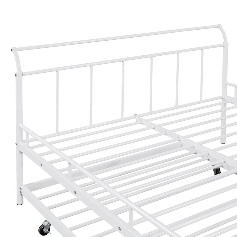 Cama de día metálica con diseño de mango curvo y cama nido individual para dormitorio