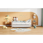 Cama de día metálica con diseño de mango curvo y cama nido individual para dormitorio