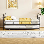 Cama de día metálica con diseño de mango curvo y cama nido individual para dormitorio