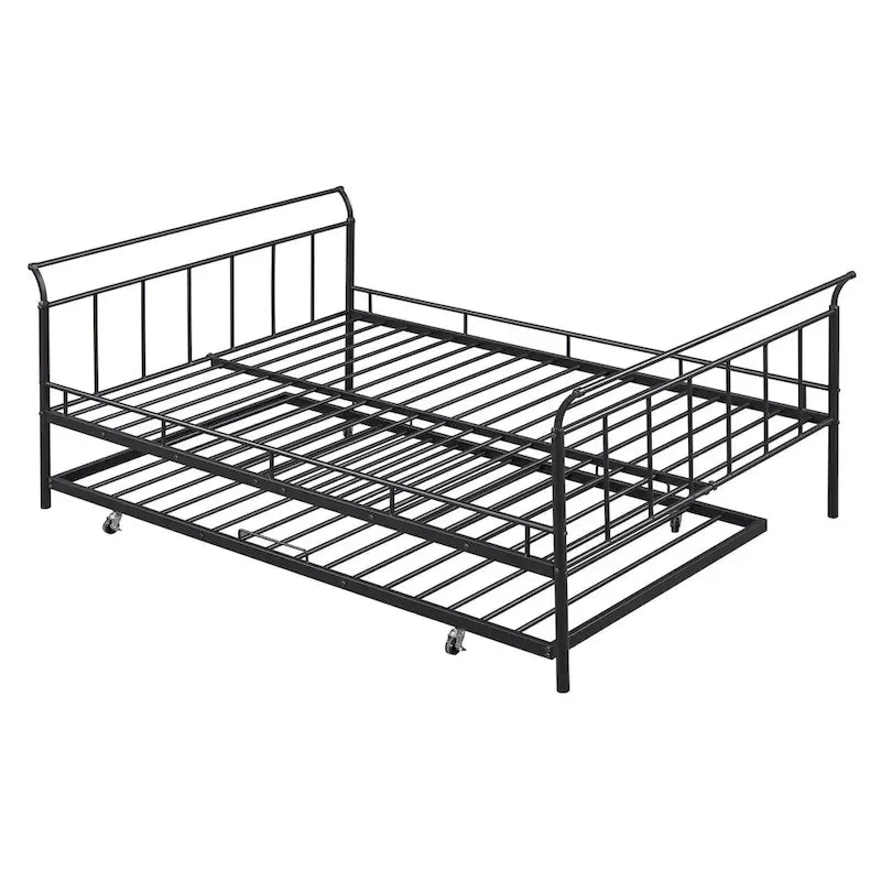Cama de día metálica con diseño de mango curvo y cama nido individual para dormitorio