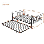 Cama de día metálica con diseño de mango curvo y cama nido individual para dormitorio