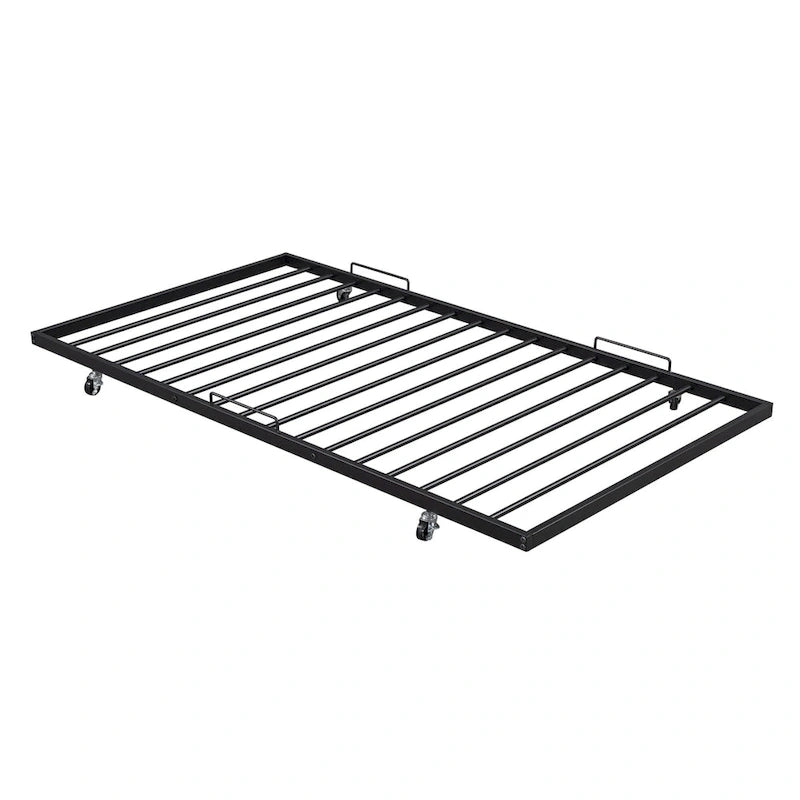 Cama de día metálica con diseño de mango curvo y cama nido individual para dormitorio