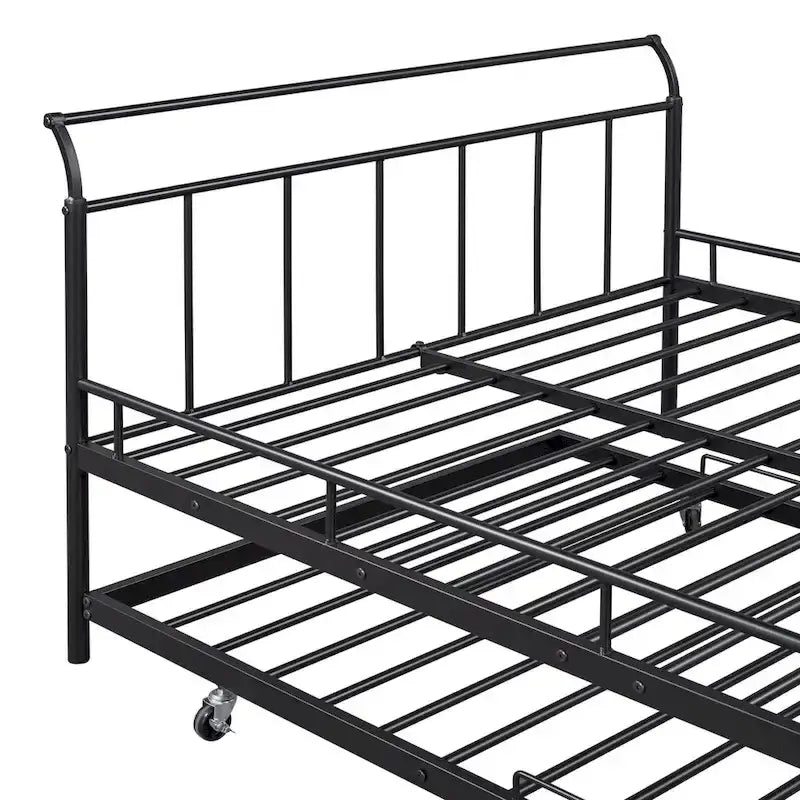 Cama de día metálica con diseño de mango curvo y cama nido individual para dormitorio