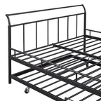 Cama de día metálica con diseño de mango curvo y cama nido individual para dormitorio
