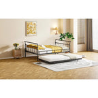 Cama de día metálica con diseño de mango curvo y cama nido individual para dormitorio