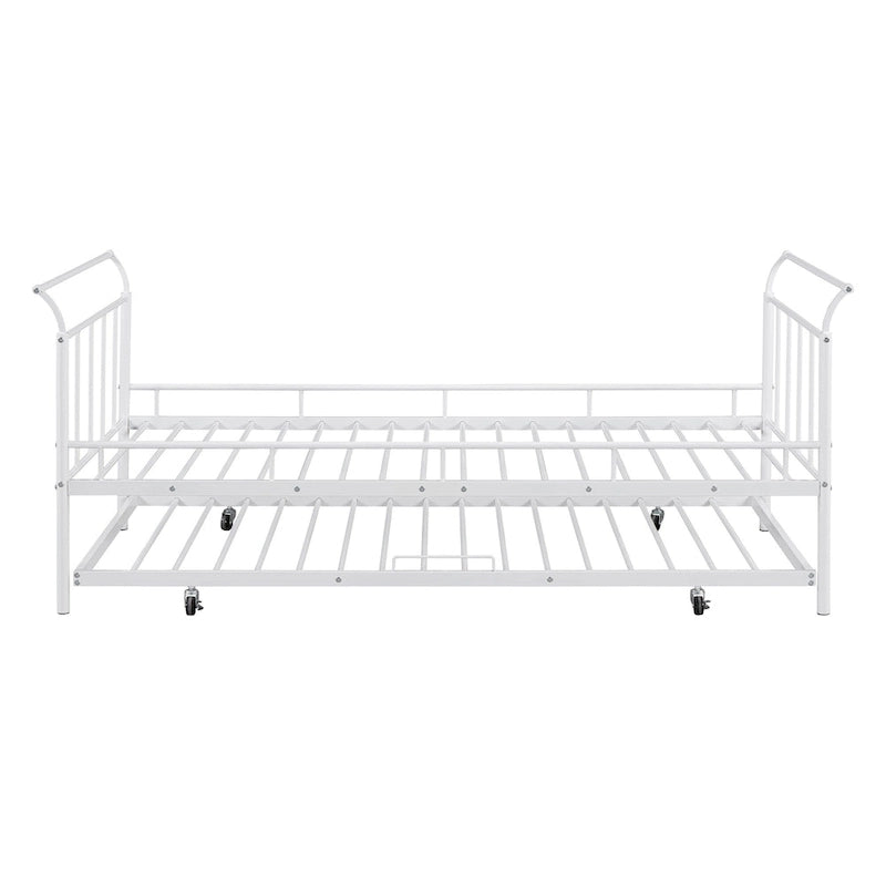Cama de día metálica con diseño de mango curvo y cama nido individual para dormitorio