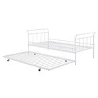 Cama de día metálica con diseño de mango curvo y cama nido individual para dormitorio