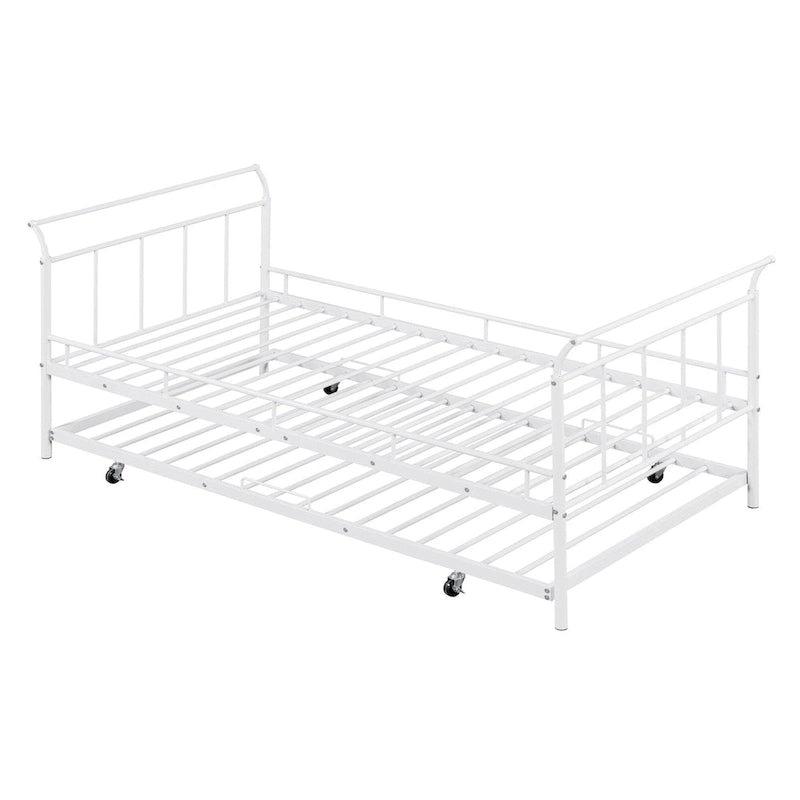 Cama de día metálica con diseño de mango curvo y cama nido individual para dormitorio