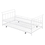 Cama de día metálica con diseño de mango curvo y cama nido individual para dormitorio
