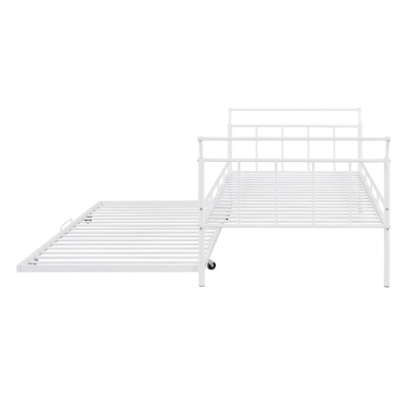 Cama de día metálica con diseño de mango curvo y cama nido individual para dormitorio