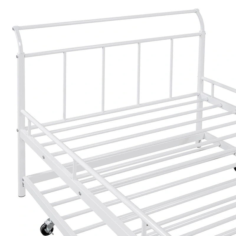 Cama de día metálica con diseño de mango curvo y cama nido individual para dormitorio