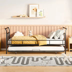 Cama de día metálica con diseño de mango curvo y cama nido individual para dormitorio