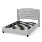 Cama de plataforma tapizada moderna gris claro tamaño King con cabecera capitoné para dormitorio
