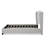 Cama de plataforma tapizada moderna gris claro tamaño King con cabecera capitoné para dormitorio