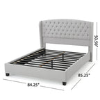 Cama de plataforma tapizada moderna gris claro tamaño King con cabecera capitoné para dormitorio