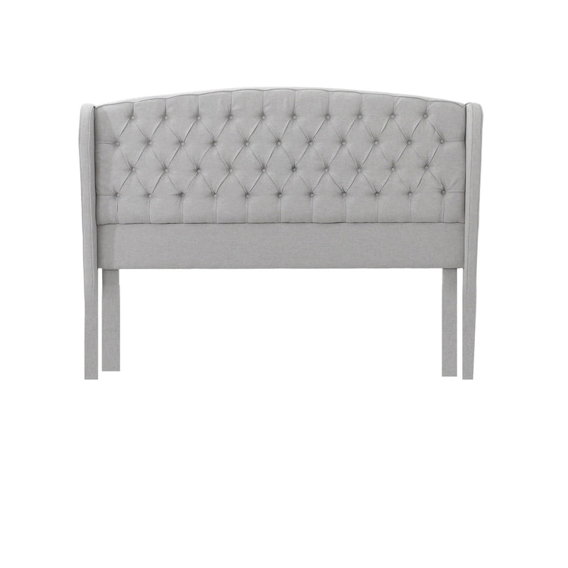 Cama de plataforma tapizada moderna gris claro tamaño King con cabecera capitoné para dormitorio