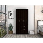 32.2 Armario moderno de dos puertas con cinco estantes y un cajón para dormitorio