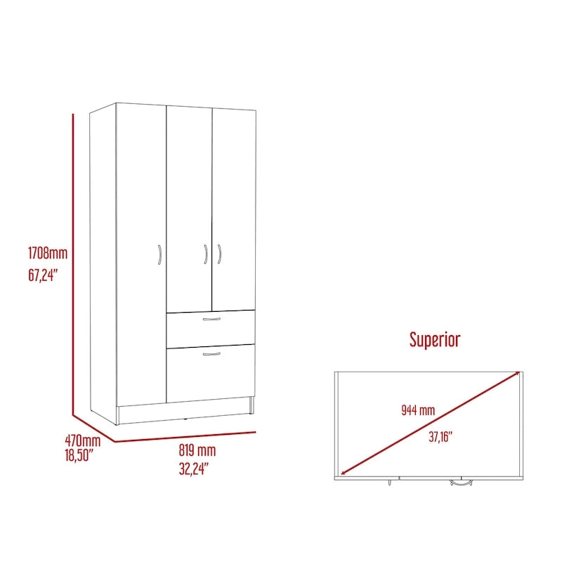 32.2 Armario moderno de dos puertas con cinco estantes y un cajón para dormitorio
