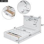 Cama de madera blanca tamaño matrimonial con cabecero de almacenamiento LED, estación de carga y 2 cajones