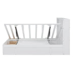 Cama de madera blanca tamaño matrimonial con cabecero de almacenamiento LED, estación de carga y 2 cajones